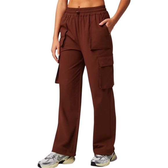 Fabletics Heights Cargo Pants Utility Womens L Sepia Brown Wide Leg Hiking Trail - Picture 1 of 9